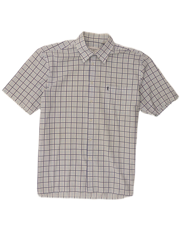 Camisa Yves Saint Laurent Hombre Manga Corta Algodón Cuadros Azul Grande