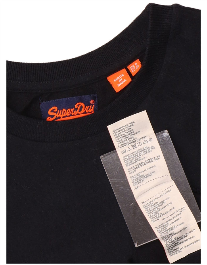 SUPERDRY Camiseta para mujer Top UK 8 Small Black Cotton
