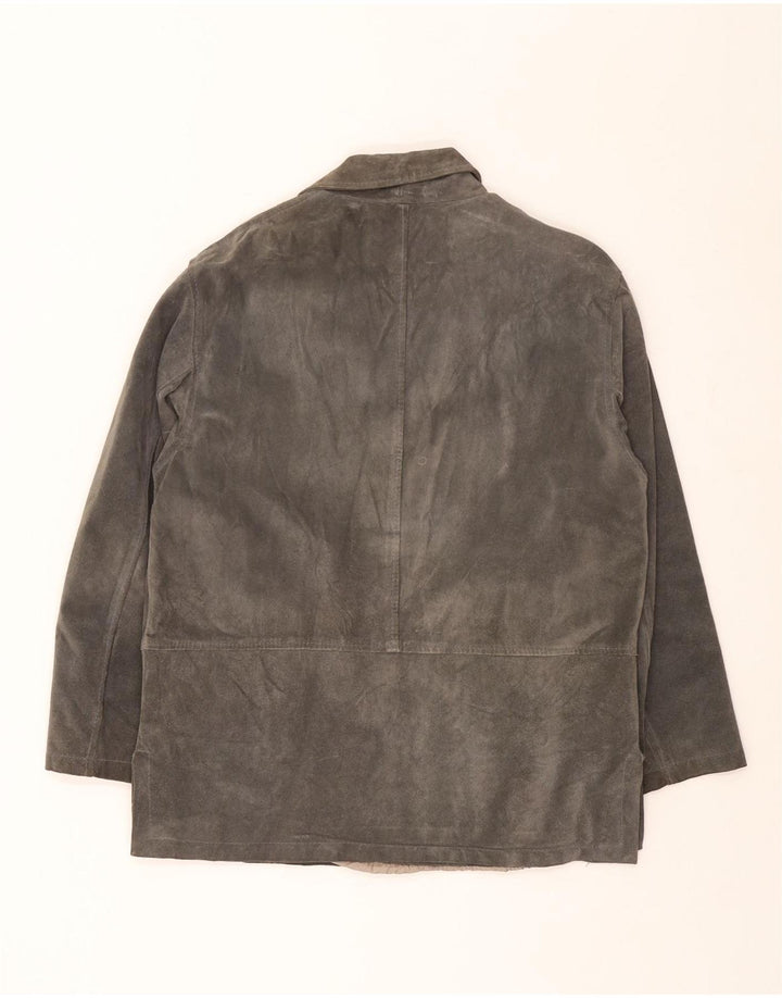 Vintage mujer 3 botones ante Blazer chaqueta Reino Unido 16 gris grande