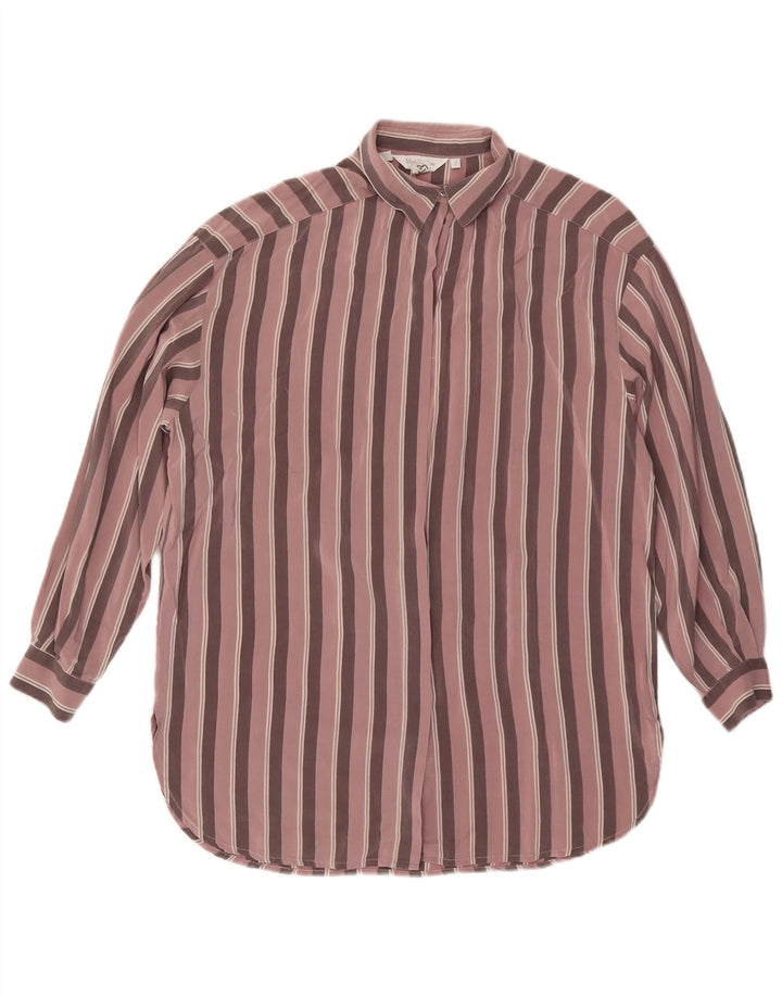 VINTAGE Blusa camisa de mujer Reino Unido 14 Seda de rayas rosa grande