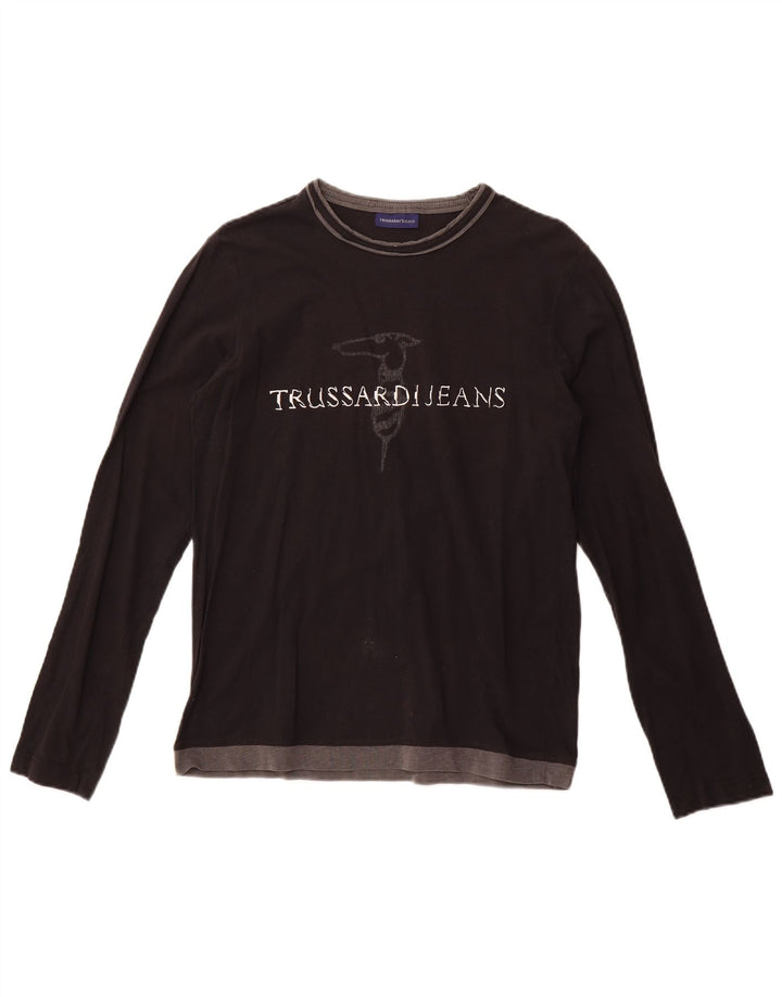 TRUSSARDI JEANS Top gráfico para mujer de manga larga UK 42 Mediano Negro