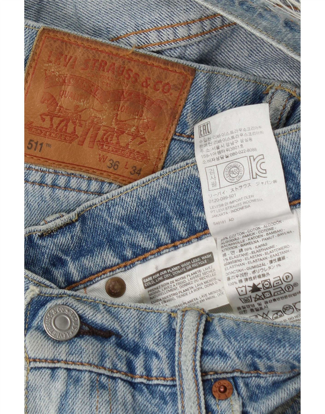 Levi's Jeans ajustados desgastados para hombre W36 L34 Algodón azul