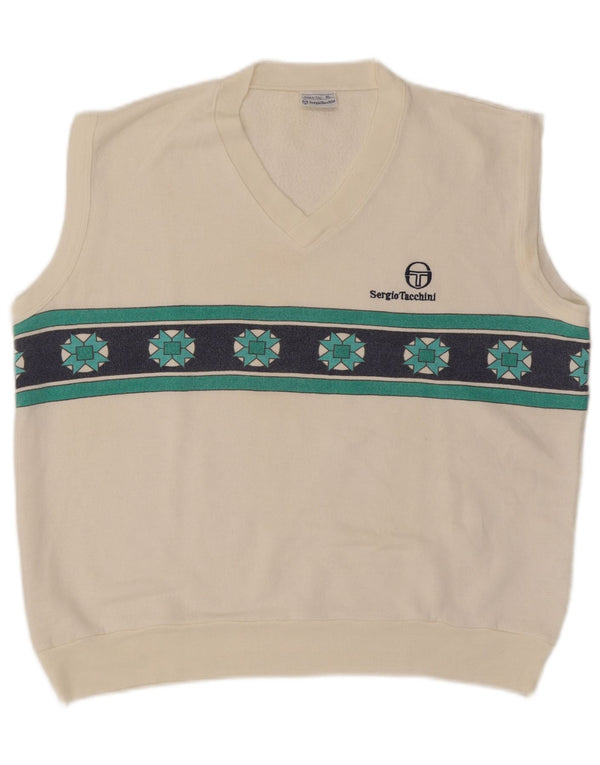 Sergio Tacchini Camiseta sin mangas para hombre XL Blanco Geométrico Acrílico