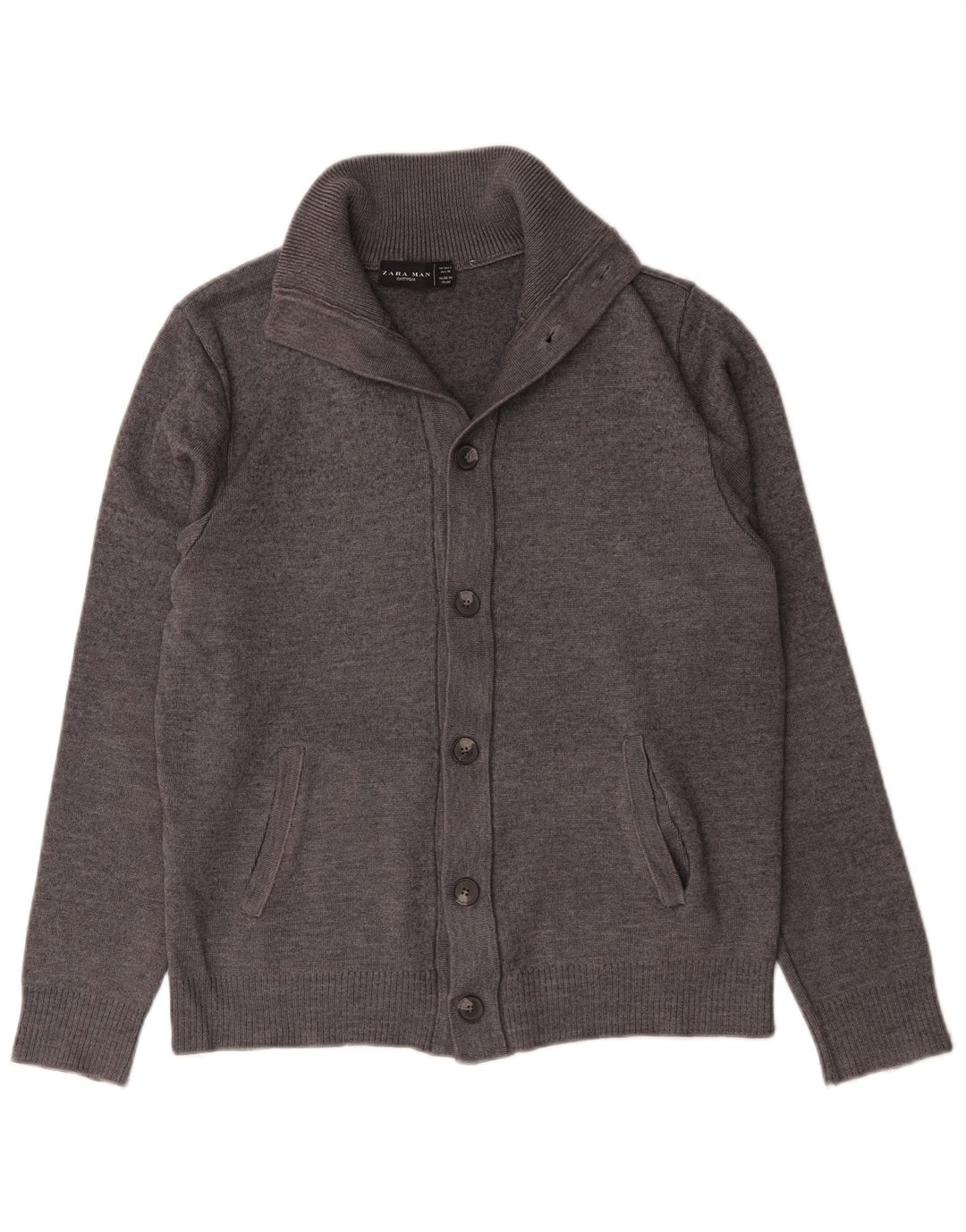 Zara Hombre Cárdigan Sueter Grande Lana Gris