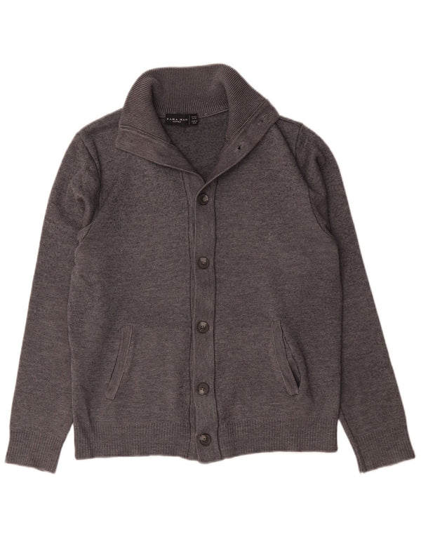 Zara Hombre Cárdigan Sueter Grande Lana Gris