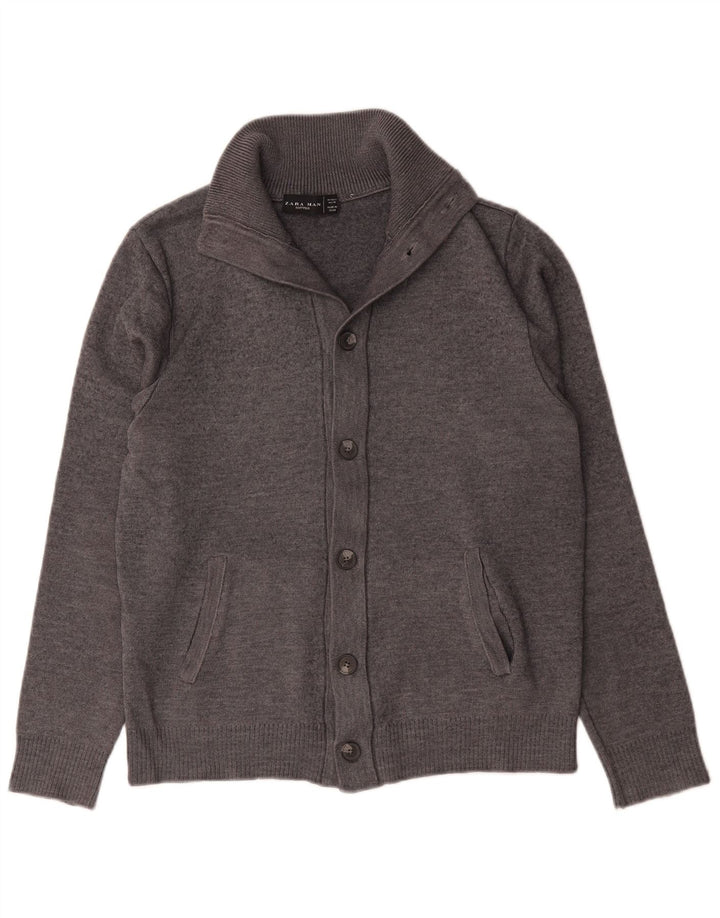 Zara Hombre Cárdigan Sueter Grande Lana Gris