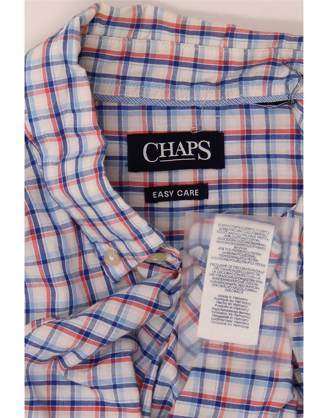Chaps Camisa de manga corta para hombre de algodón a cuadros azul grande