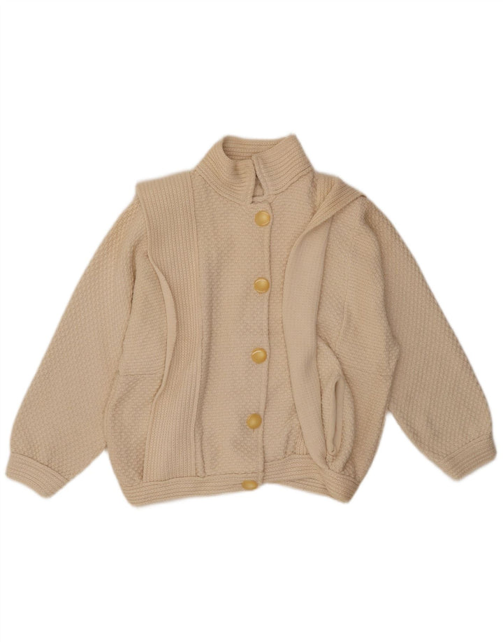 VINTAGE Suéter Cárdigan para Mujer Reino Unido 14 Beige Medio