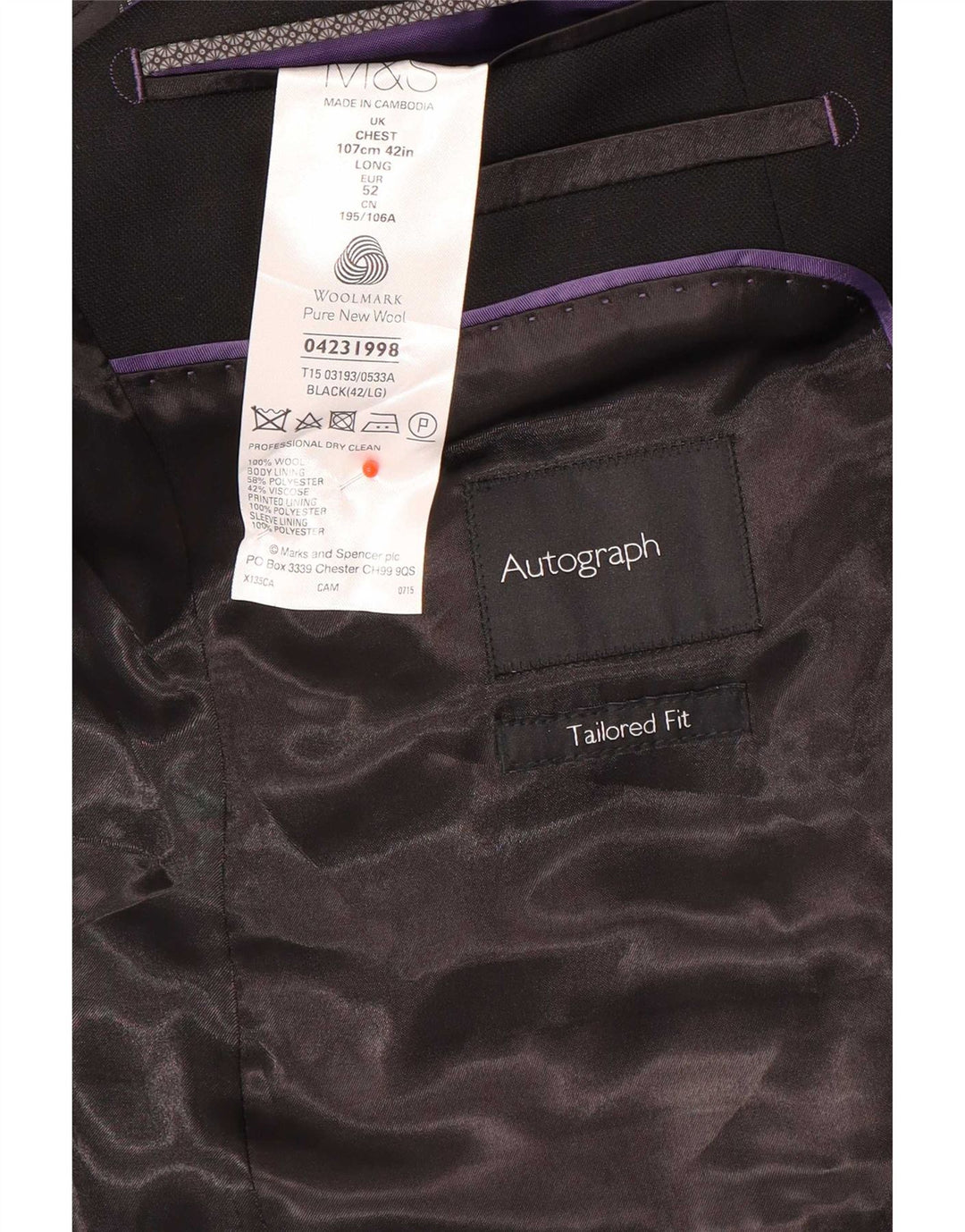 Marks & Spencer Chaqueta tipo blazer con 2 botones y ajuste a medida para hombre, talla 42, color negro