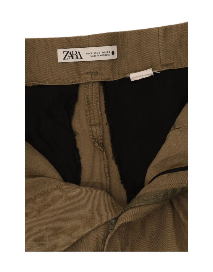 Zara Mujer Pantalones Cortos Pegged Pequeños W26 L24 Caqui