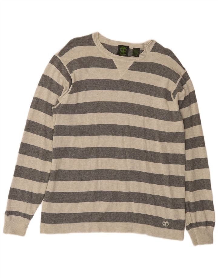 Timberland Jersey De Cuello Redondo Para Hombre Jersey De Algodón A Rayas Gris Medio