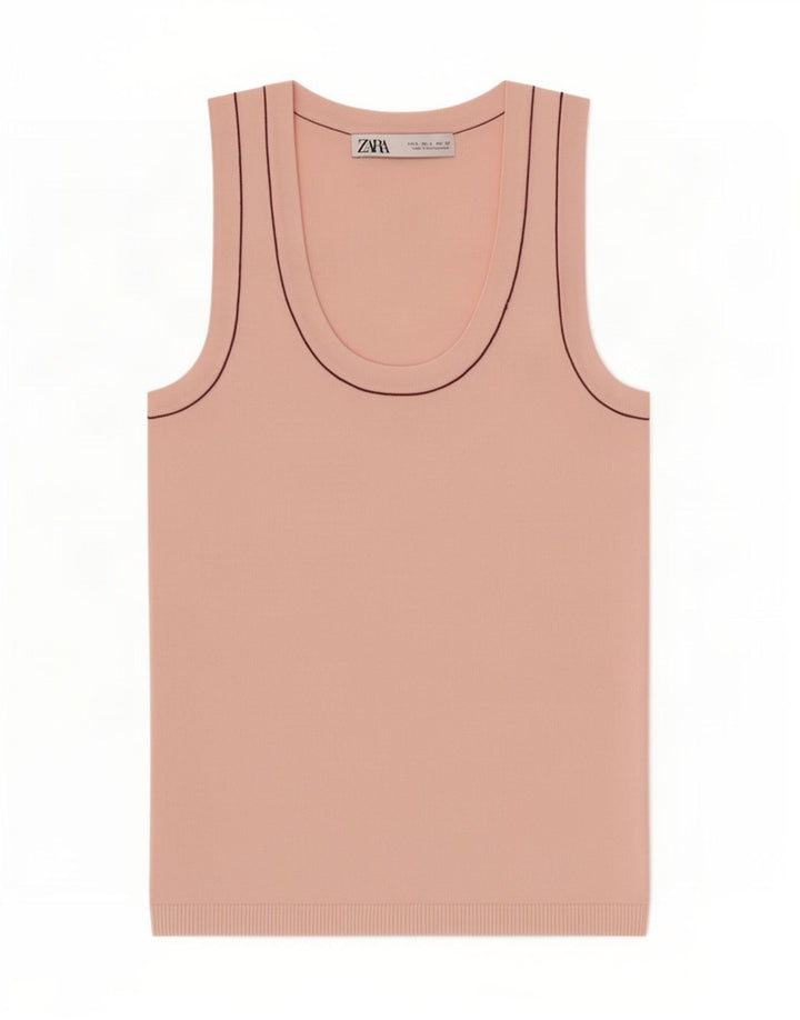 Zara Mujer Chaleco Top UK 8 Small Viscosa Rosa