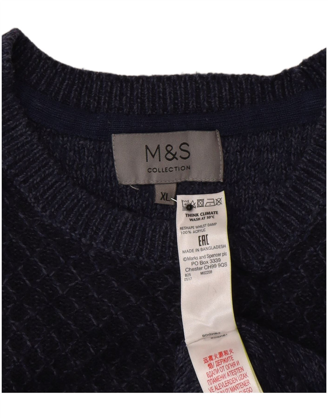 Marks & Spencer Jersey de Cuello Redondo para Hombre XL Azul Marino Geométrico