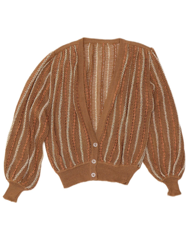Vintage mujer Cardigan suéter Reino Unido 16 grande marrón rayas
