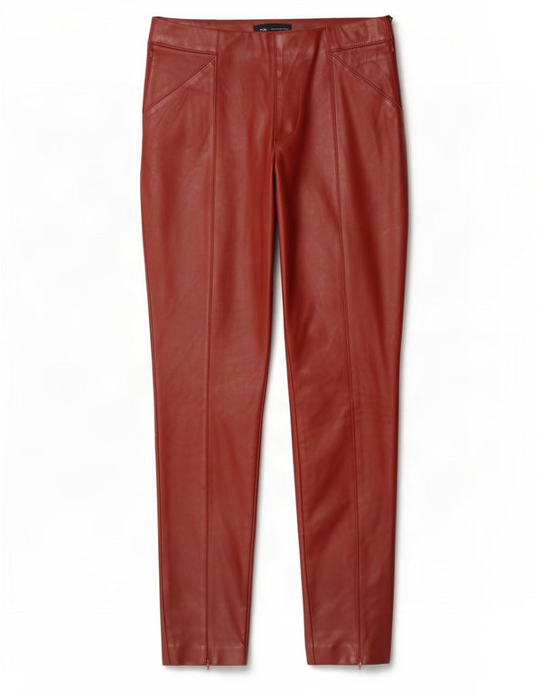 Zara Mujer Pantalón Piel Sintética Mediano W28 L27 Polietileno Rojo