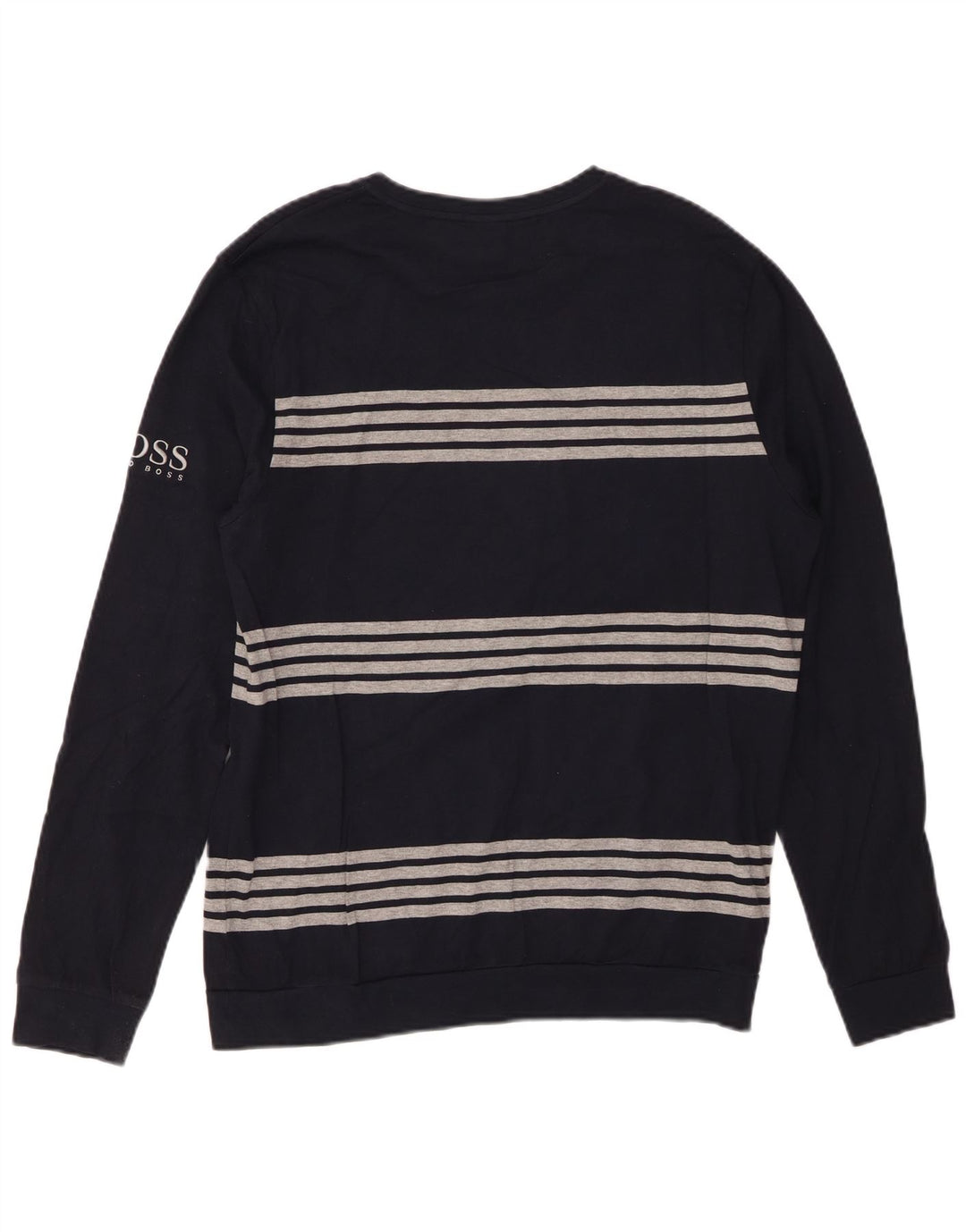 Camiseta HUGO BOSS para hombre de manga larga de algodón a rayas azul marino medio