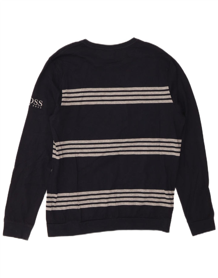 Camiseta HUGO BOSS para hombre de manga larga de algodón a rayas azul marino medio