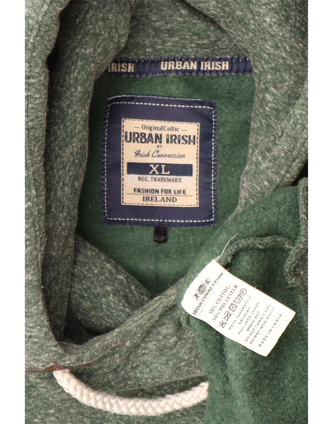 URBAN IRISH Jersey con capucha para hombre XL Algodón moteado verde