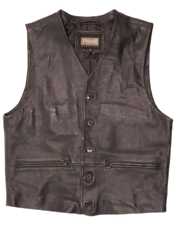 Chaleco de cuero vintage para hombre IT 52 cuero negro grande