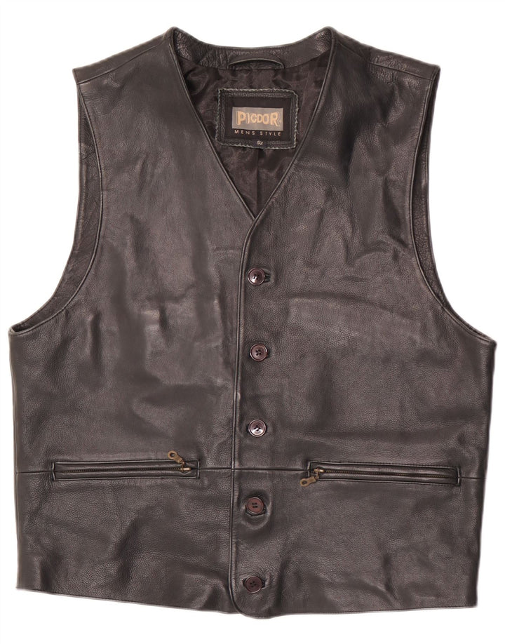 Chaleco de cuero vintage para hombre IT 52 cuero negro grande