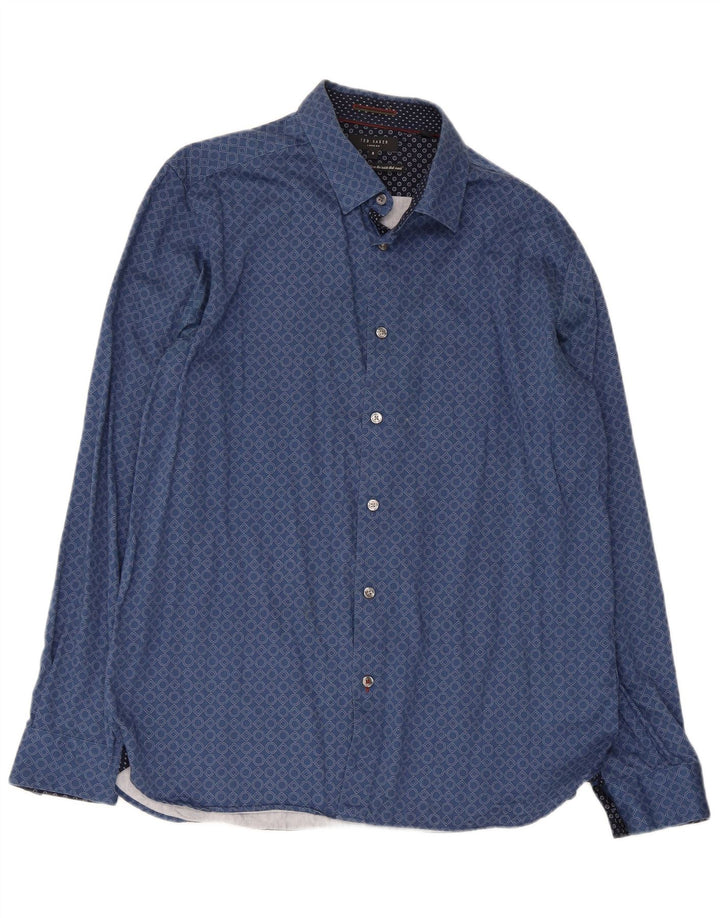 Ted Baker Camisa para hombre Talla 5 XL Algodón geométrico azul