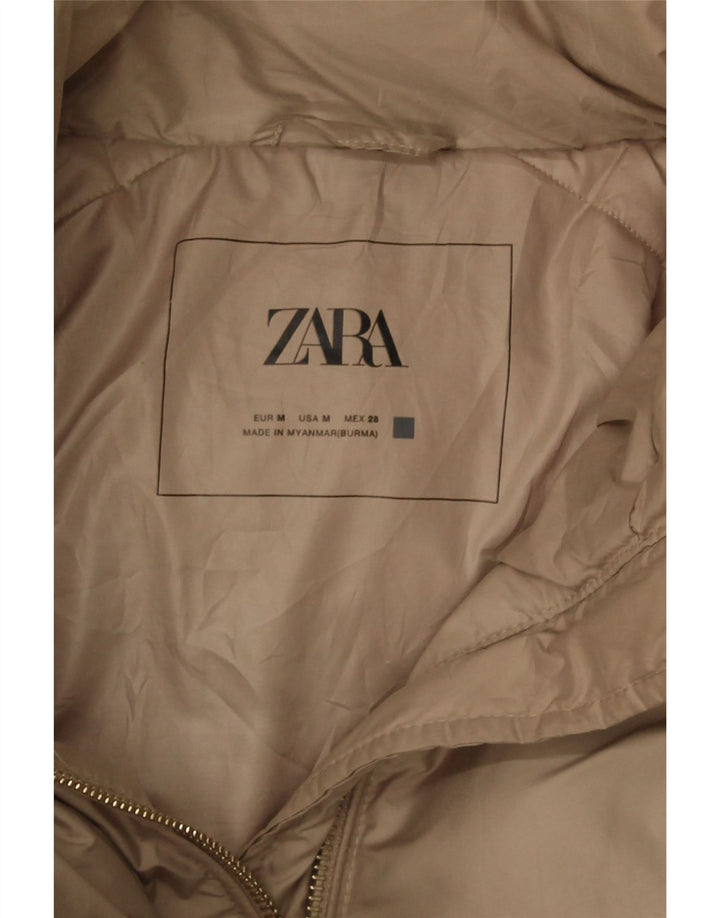 ZARA Mujer Chaqueta Acolchada Con Capucha ES 44 Medio Beige Poliéster