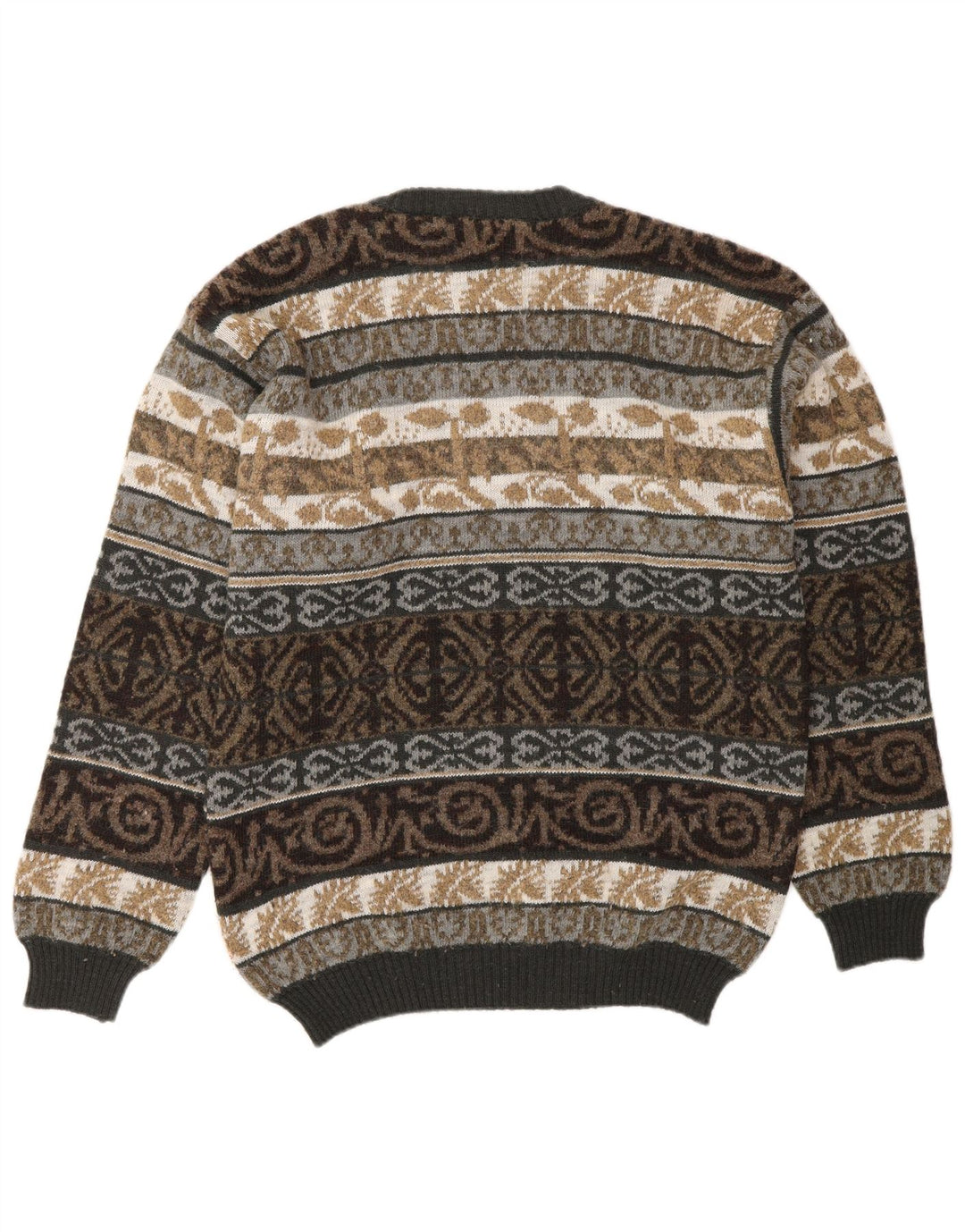 VINTAGE Hombres Crew Neck Jumper Suéter Medio Multicolor Fair Isle Lana