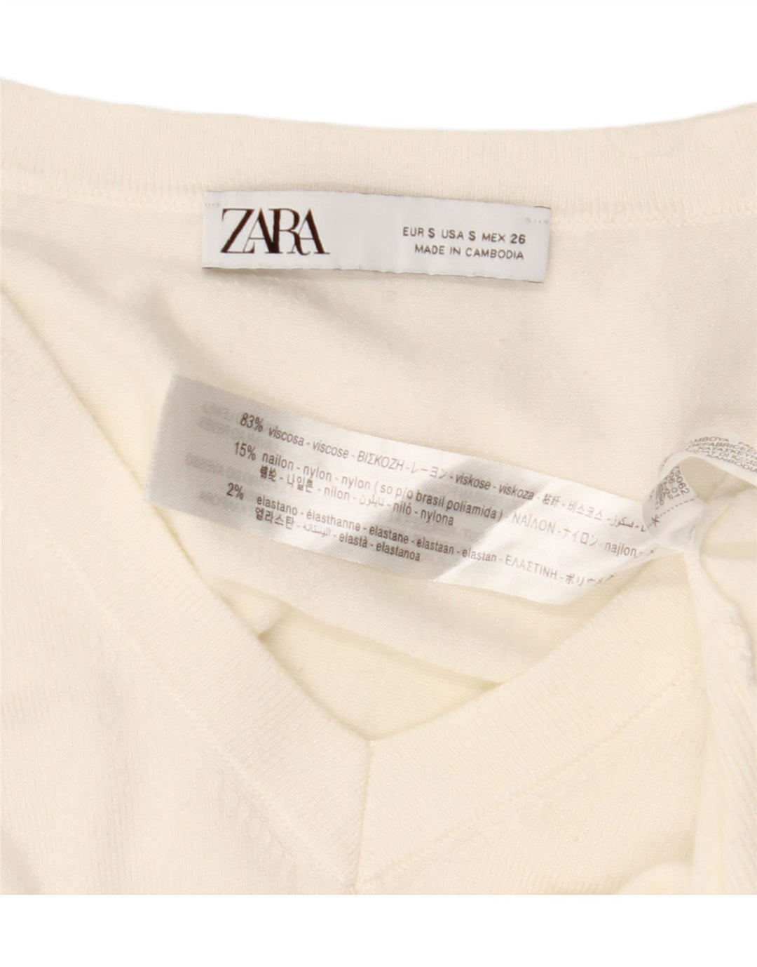 ZARA Jersey con cuello en V para mujer UK 10 Small Viscosa blanca