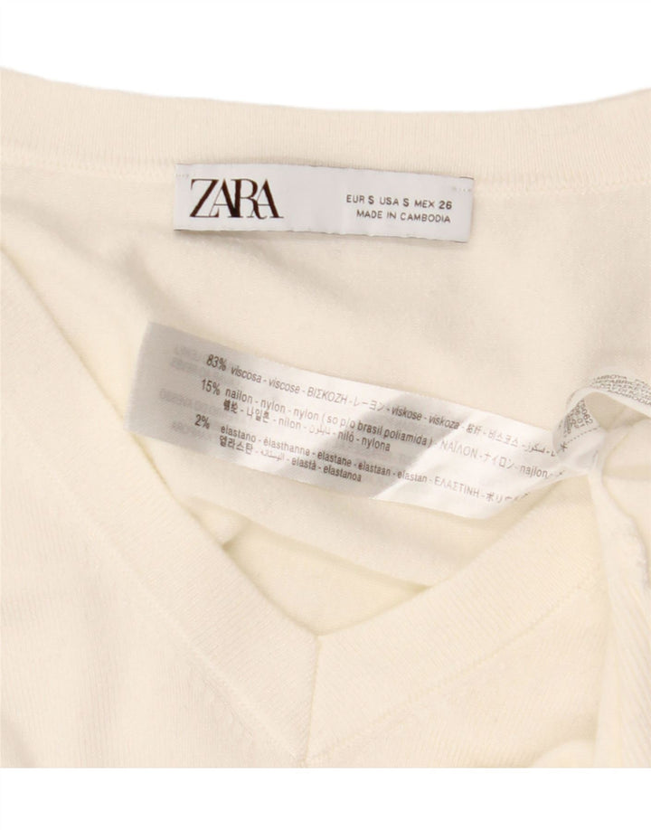 ZARA Jersey con cuello en V para mujer UK 10 Small Viscosa blanca