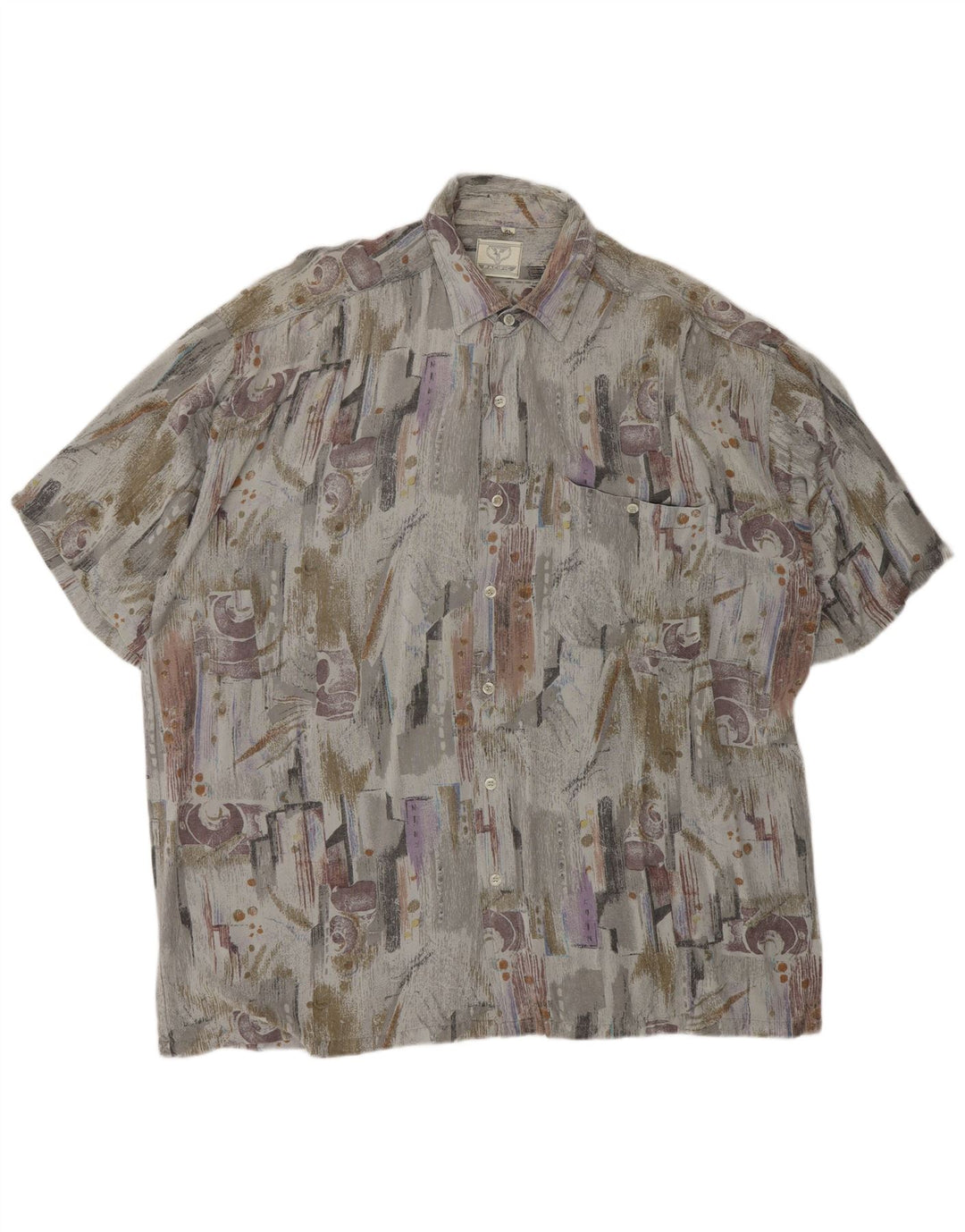 VINTAGE Camisa de manga corta con estampado abstracto para hombre XL Gris Viscosa Retro