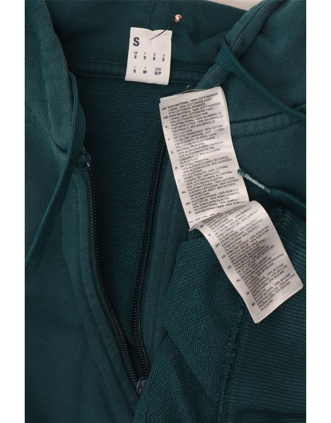 REEBOK Suéter con capucha y cremallera para hombre Pequeño Algodón verde
