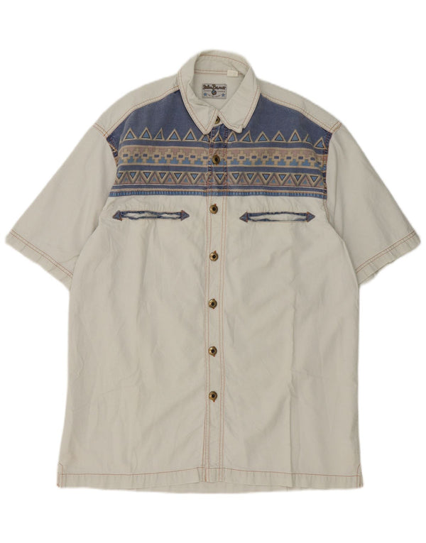 John Baner Camisa de manga corta para hombre Algodón geométrico beige medio Western