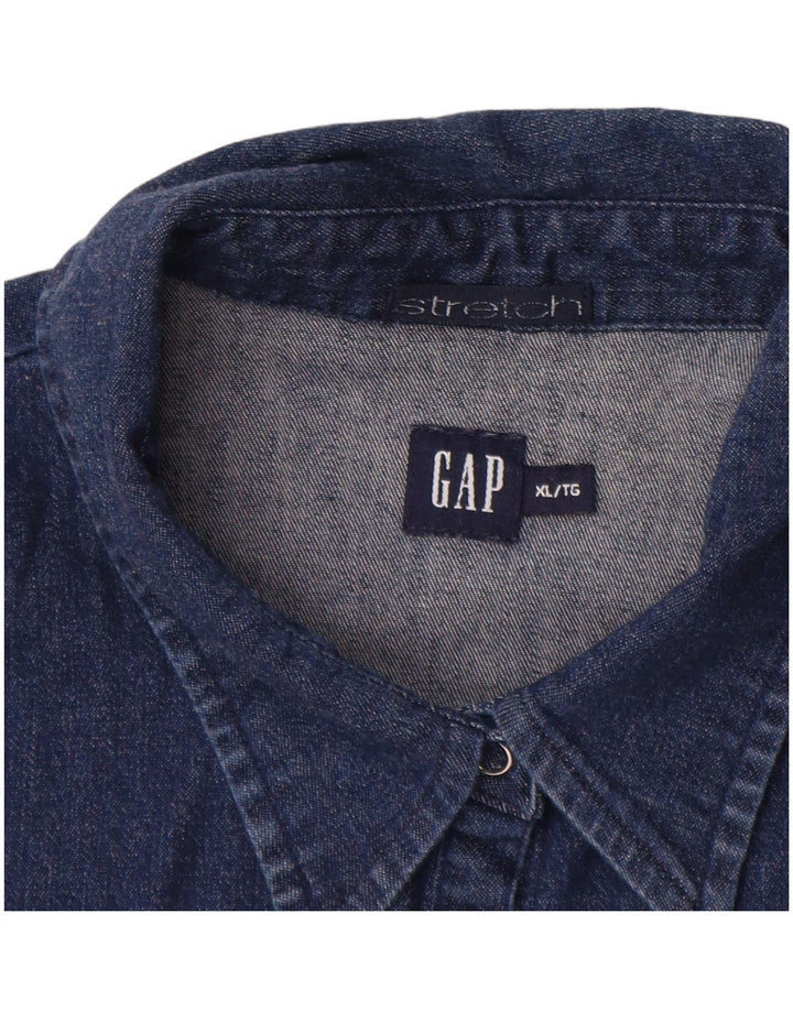 GAP Camisa vaquera elástica de manga 3/4 para mujer UK 40 XL Algodón azul marino
