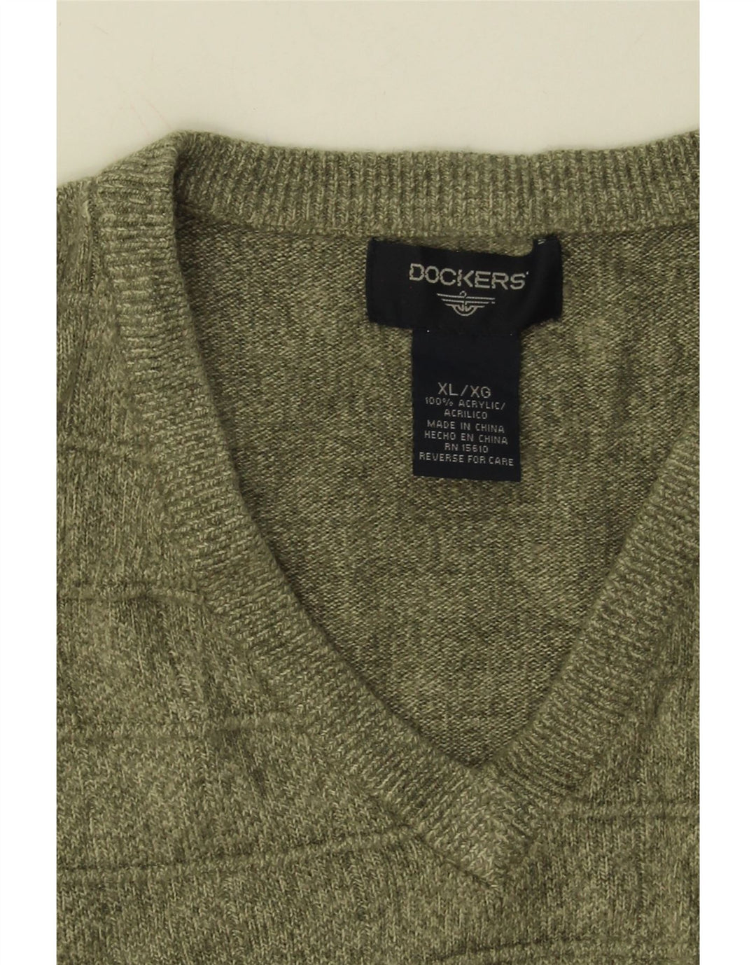 DOCKERS Mens V-Neck Jumper Sweater XL Khaki Acrylic Vintage Dockers and Second-Hand Dockers from Messina Hembry 