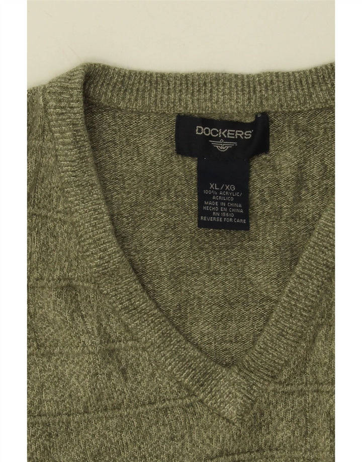 DOCKERS Mens V-Neck Jumper Sweater XL Khaki Acrylic Vintage Dockers and Second-Hand Dockers from Messina Hembry 