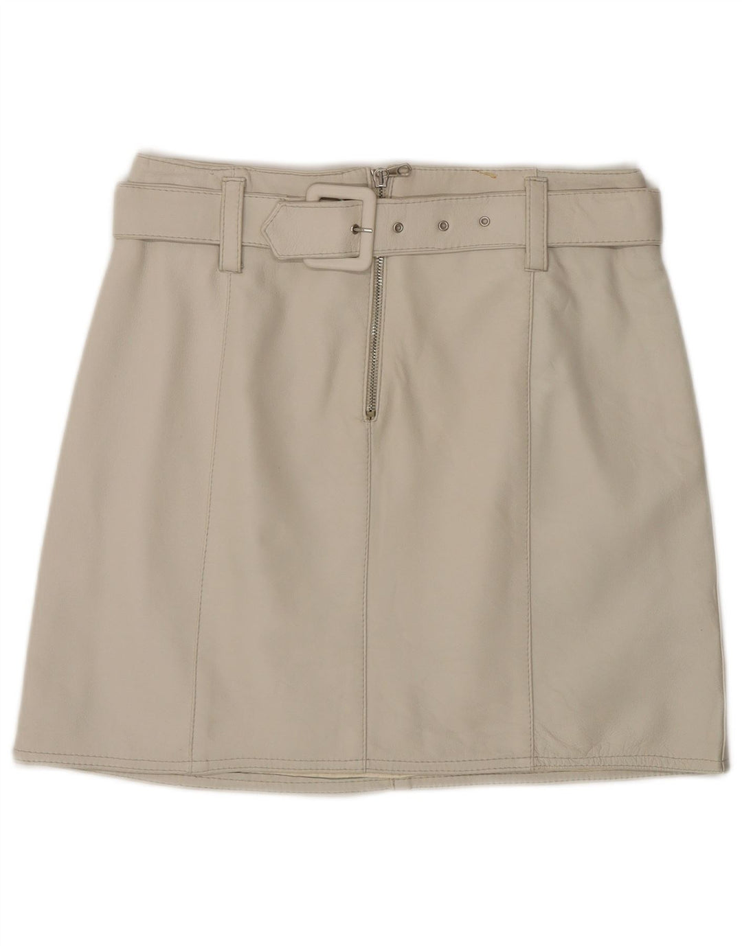 VINTAGE Falda de cuero para mujer IT 44 Medio W28 Cuero gris