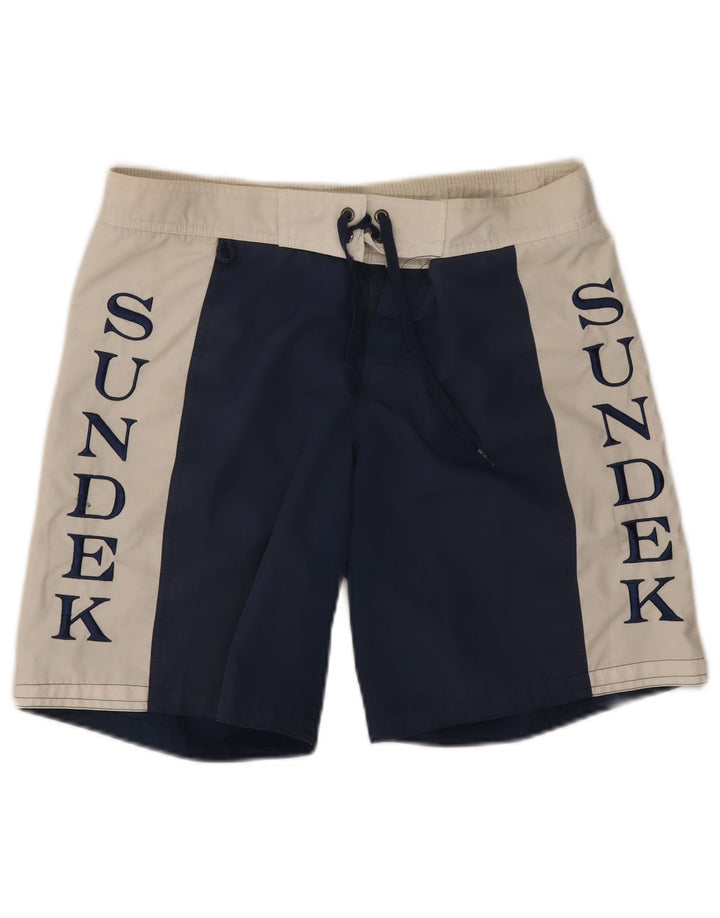 Sundek Bañador con estampado gráfico para hombre, talla pequeña, poliéster color block en azul marino