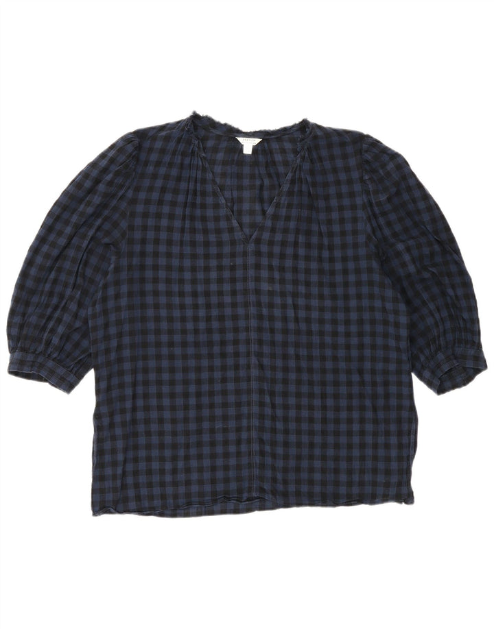 Jigsaw Blusa de manga 3/4 para mujer UK 40 Algodón a cuadros azul medio