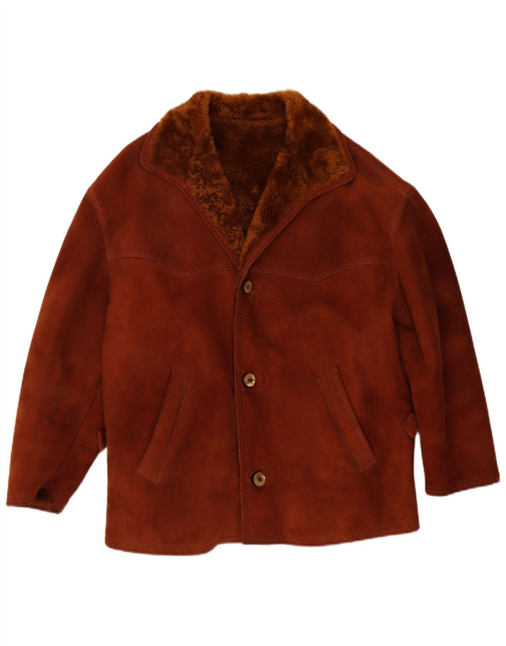 Vintage hombres shearling chaqueta Reino Unido 38 marrón medio