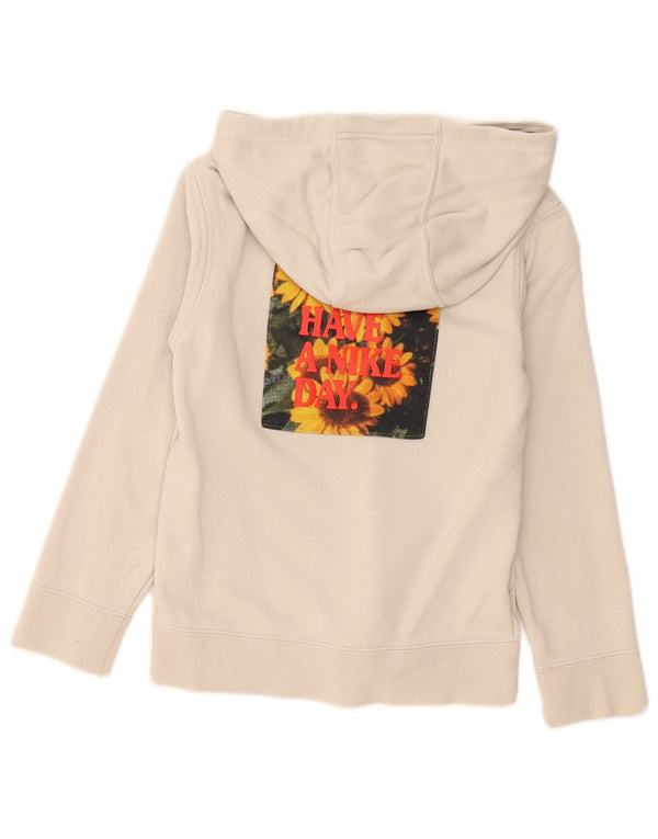 Nike - Sudadera con capucha para niña (8-9 años, talla pequeña, algodón floral beige)