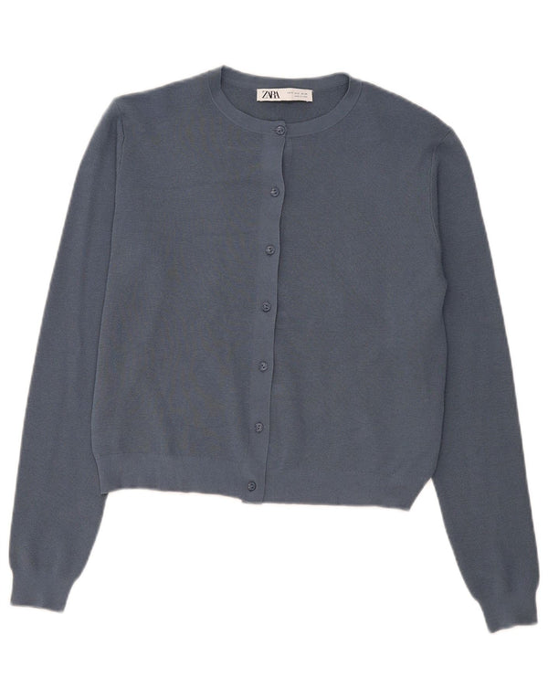 Zara Mujer Crop Cardigan Suéter UK 10 Small Azul Marino Viscosa