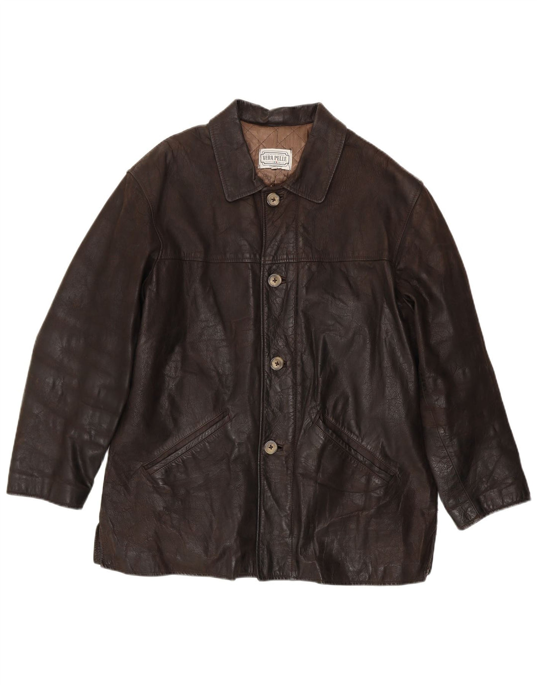 Chaqueta de cuero vintage para hombre IT 54 2XL cuero marrón