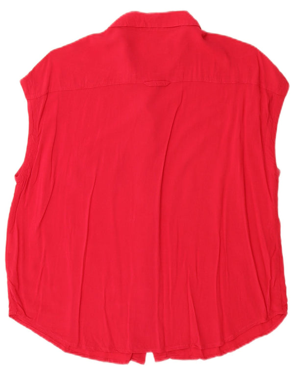 Benetton Blusa Camisera Extragrande De Manga Corta Mujer UK 6 XS Rojo Algodón