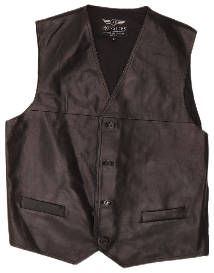IRONSIDES Chaleco de cuero para hombre Cuero negro grande