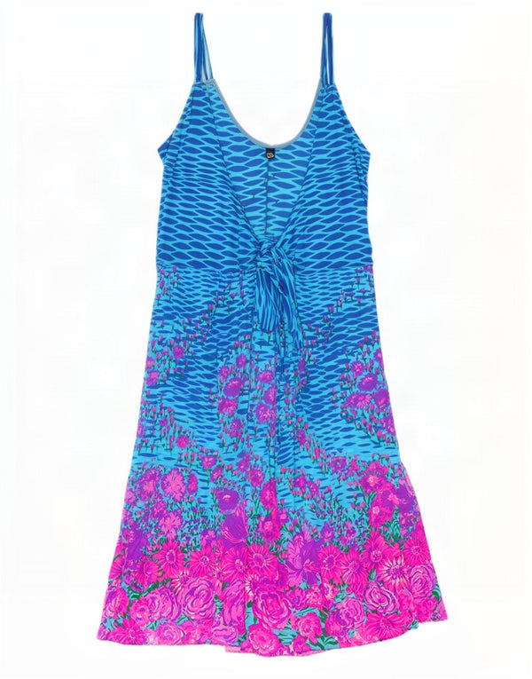 Vintage mujer vestido de verano IT 46 grande azul floral