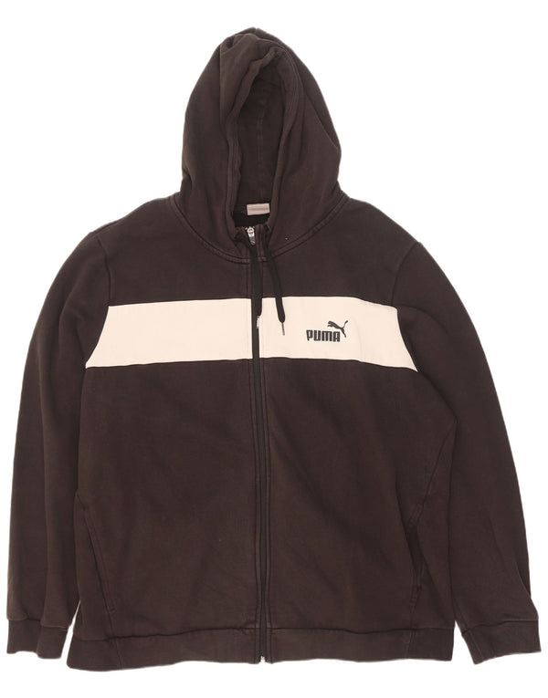 Puma Sudadera con capucha y cremallera gráfica para hombre, talla 2XL, algodón negro con bloques de color