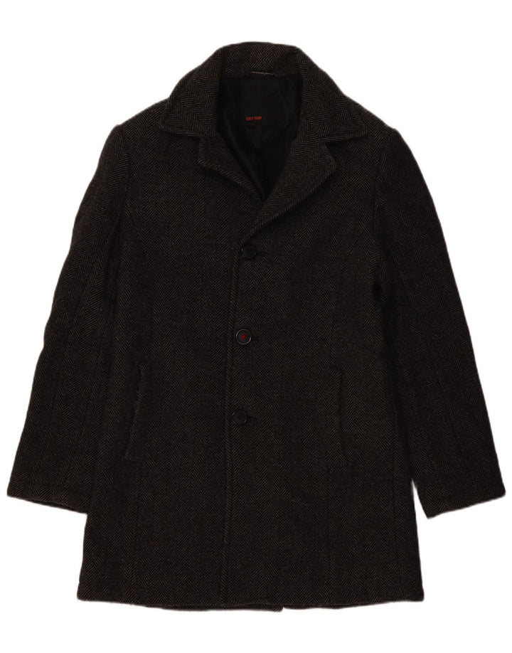 Zara Hombre Abrigo UK 38 Lana De Espiga Gris Medio