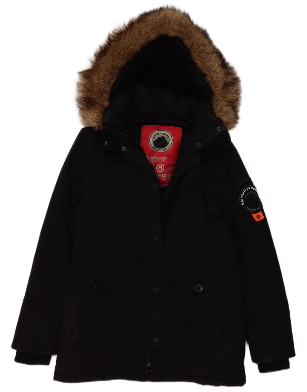 Superdry Parka con capucha para mujer, talla 48, nailon negro mediano
