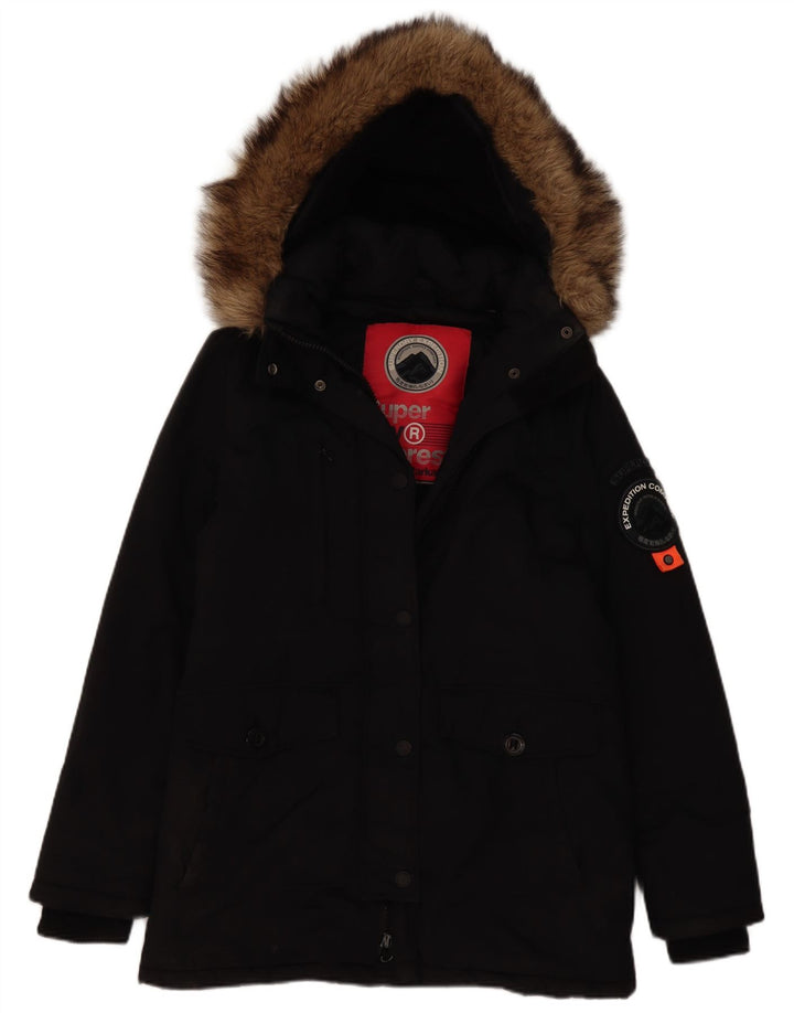 Superdry Parka con capucha para mujer, talla 48, nailon negro mediano