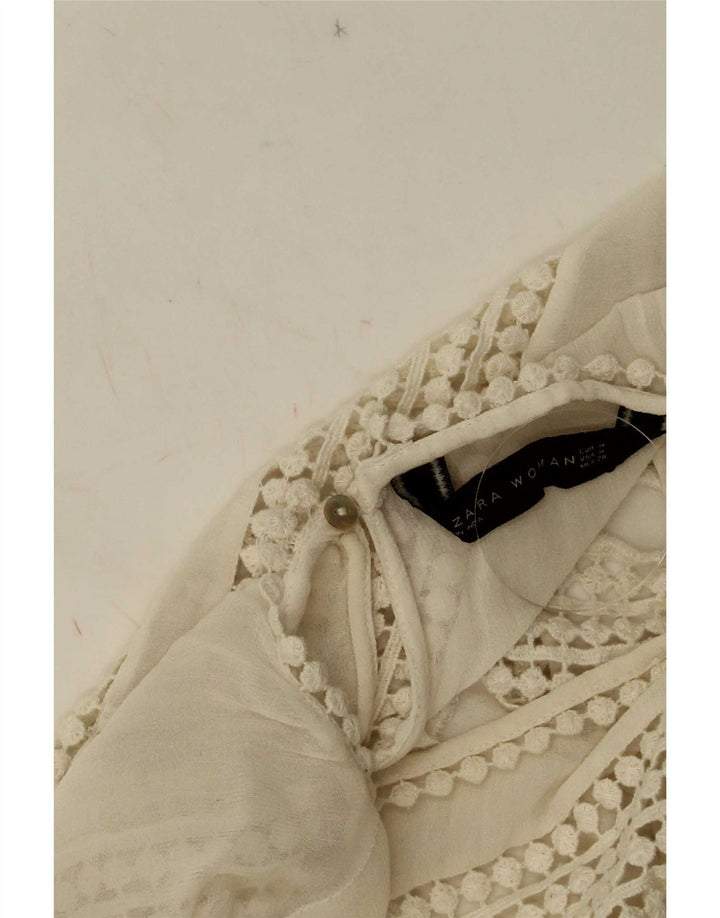 Zara Mujer Crop Sin Mangas Blusa De Encaje Top UK 42 Medio Blanco Poliéster